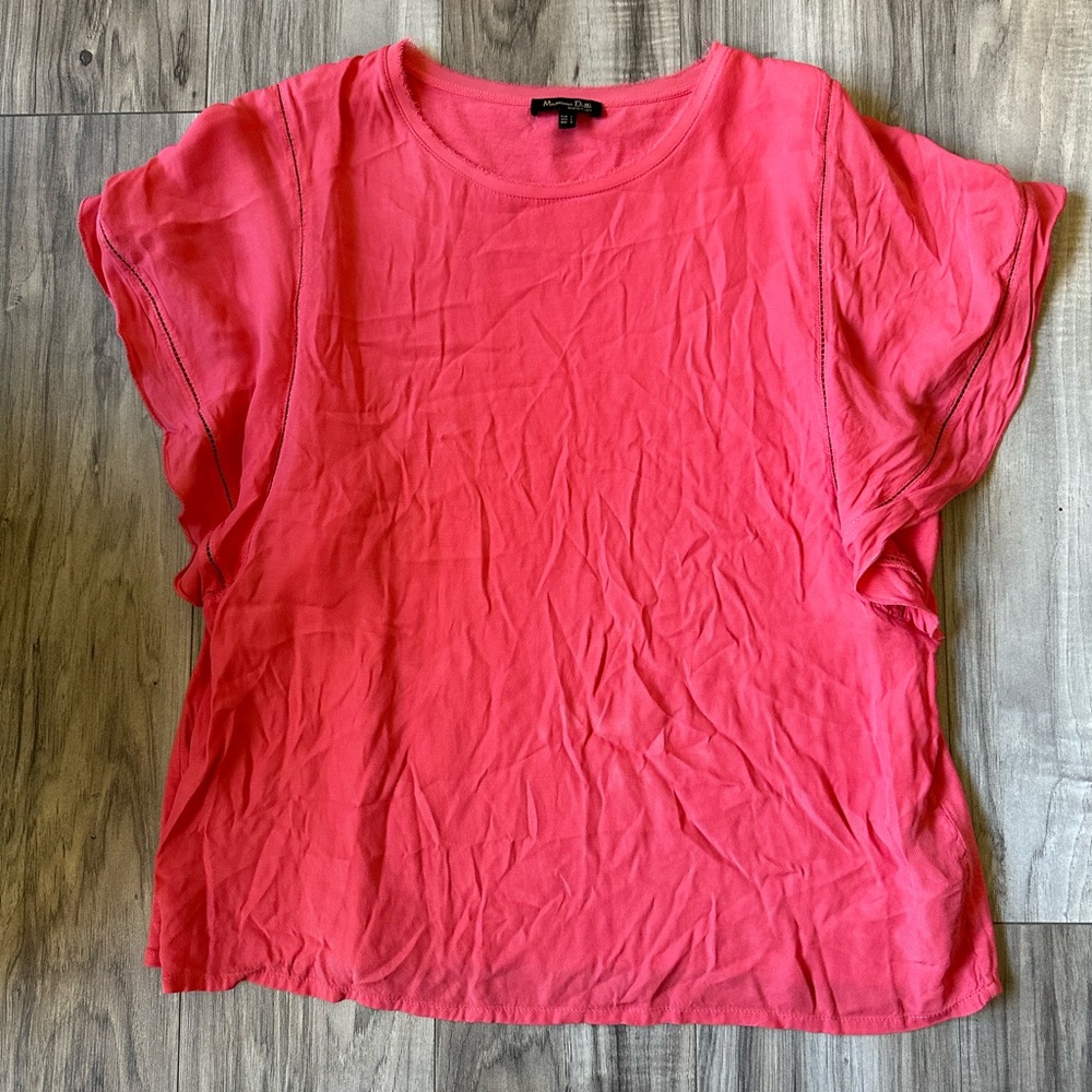 Massimo Dutti Flutter Short Sleeved Top Cotton Re… - image 1